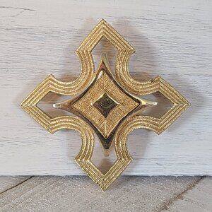 Vintage Signed Monet Brooch Pin Gold Tone Bold Statement Jewelry